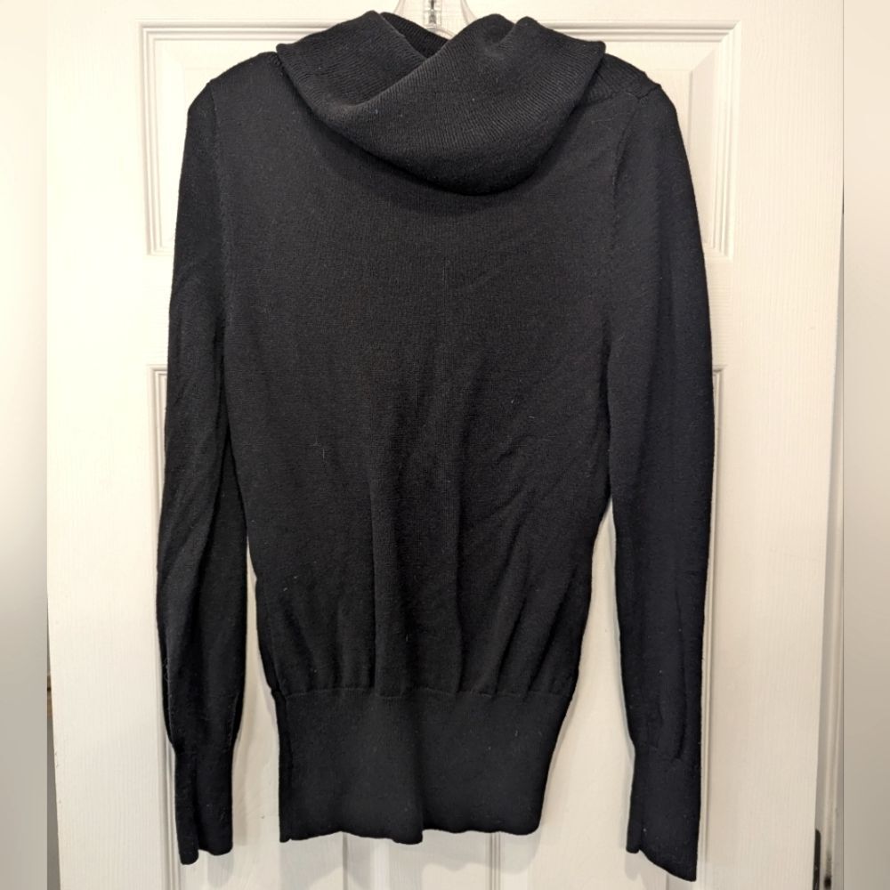 Athleta Women's black wool bland knit ribbed Tunic Cowl Neck Sweater cozy size M